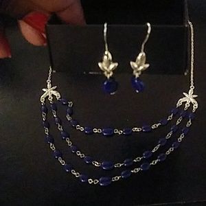 Navy blue and silver earring and necklace set